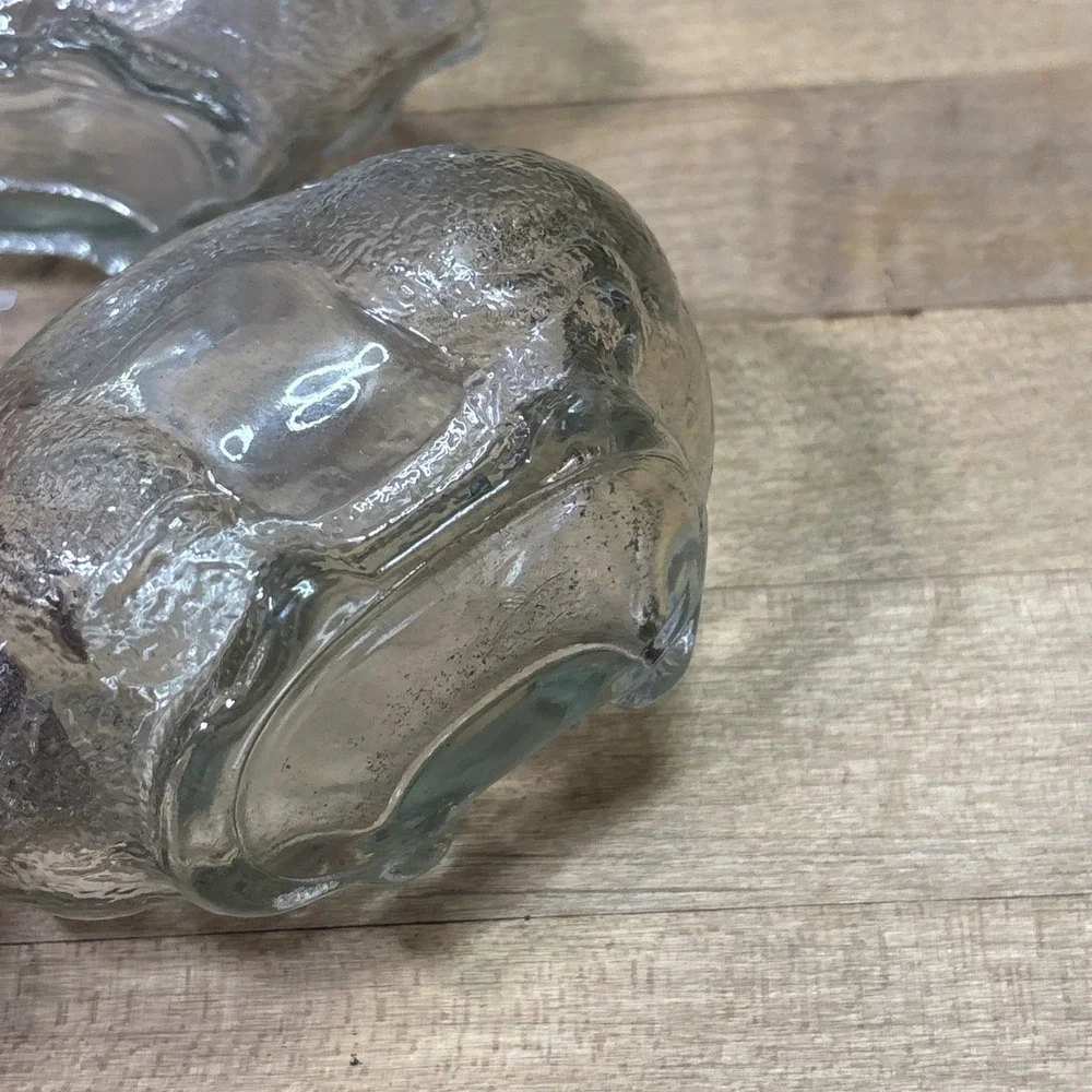 Vintage MCM Clear Textured Glass Piggy Banks Pair Coin Banks Retro Pig Figurines